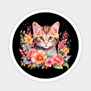 A cat decorated with beautiful watercolor flowers Magnet